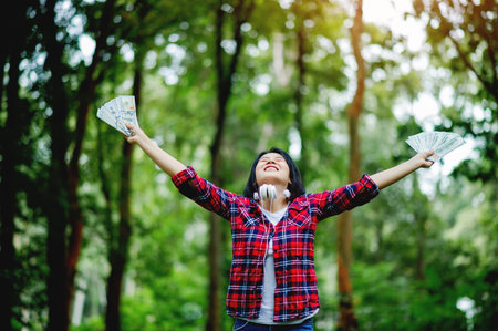 Working financially with freedom and being happy with yourself and being optimistic, thinking positively and always loving yourself first.の写真素材