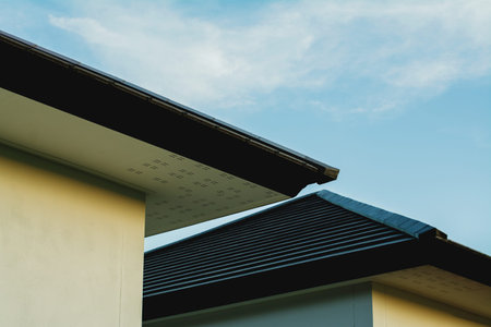 Roof and sky, housing project and home sales, new white house.の写真素材