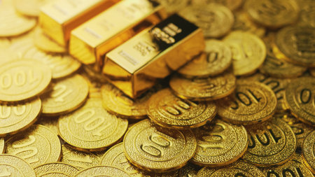 Gold is highly valued, representing wealth, financial success, and investment in the gold market and stock markets.の写真素材