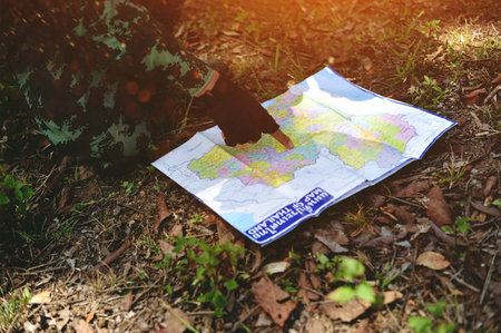 The use of jungle maps for surveying, terrain exploration, and navigation.の写真素材