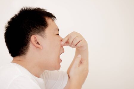 Sick man has flu, Rhinitis, cold, sickness, he is sneeze,Concept healthcare and medical.の写真素材