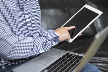 Business man is working at home.Concept of work from home, technology.