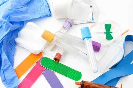 A Colorful assortment of supplies needed for blood work.の写真素材