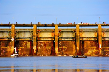 Fishing in Winter at Petenwell Damの写真素材