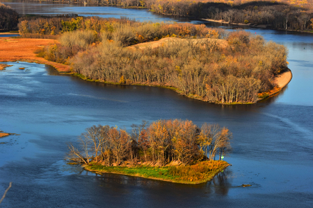 Islands Oasis In Mississippi River - Lansing, Iowaの写真素材