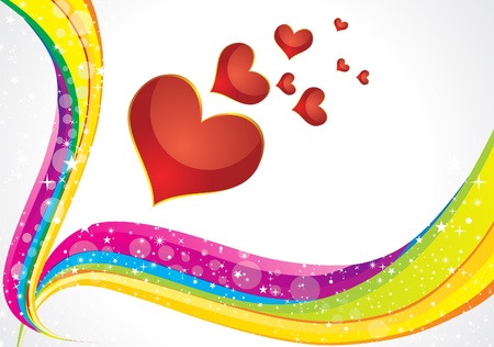 abstract colorful wave with stars & heart vector のイラスト素材