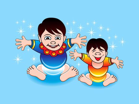 abstract playing boys cartoon vector ilustrationのイラスト素材