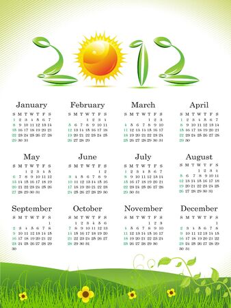 abstract eco leaf calender illustrationのイラスト素材