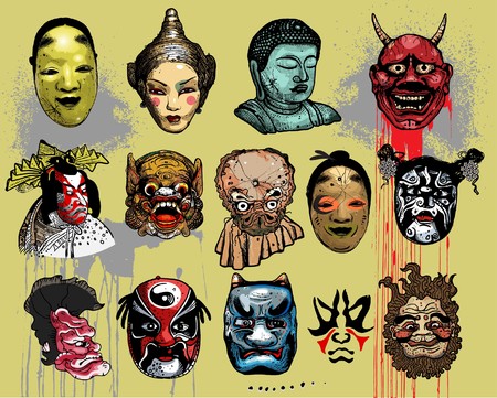 Asian masksのイラスト素材