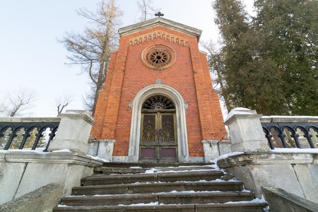 LVIV, UKRAINE - Feb 14, 2017: Ancient crypt in the Lychakivskyj cemetery of Lviv, Ukraine. Officially State History and Culture Museum-Preserve - Lychakiv Cemetery.の写真素材