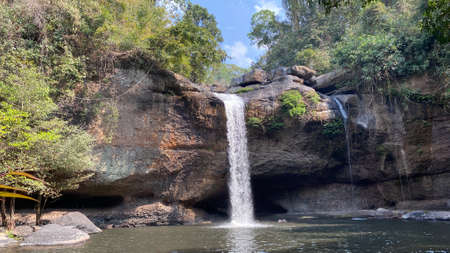 Scenic view of waterfall in rainforest of Natural Reserve Parkの写真素材