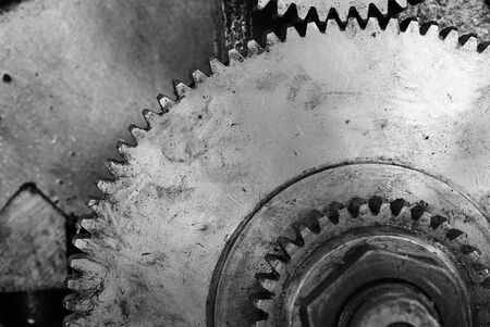 Black and white old gear of lathe machine backgroundの写真素材