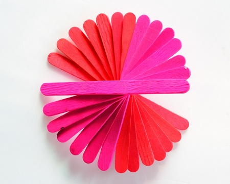 red and pink wood bar separated to flower on isolated whiteの写真素材
