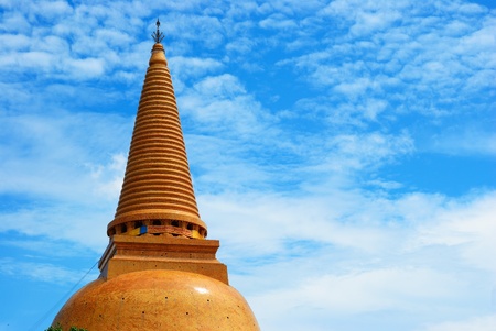The huge stupa of Thailand with 160 years aniversary text on yellow fabricの写真素材