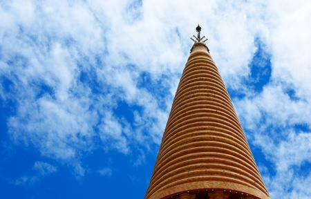The huge pinnacle  Public relation in Thai temple  in cloudy dayの写真素材