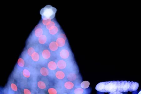 Abstract bokeh X'mas tree on black backgroundの写真素材