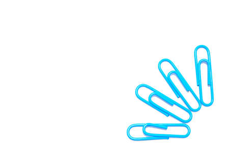 Blue paper clip on isolated white for background