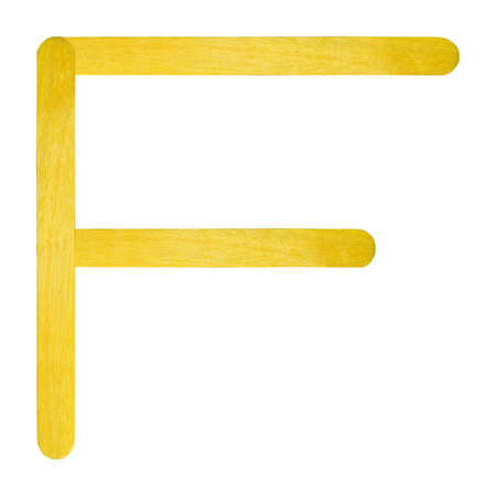 F English alphabet by yellow wood on isolated white backgroundの写真素材