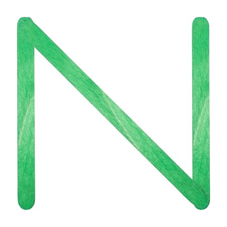 N English alphabet by green wood on isolated white backgroundの写真素材