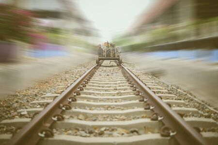 Railway fixing site with motion blur effect