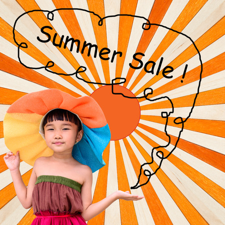 Little girl fashion portrait for summer with orange wood backgroundの写真素材