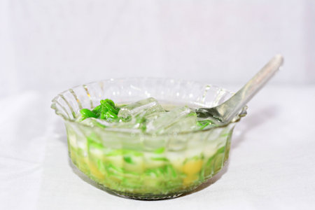 thai dessert called Lod Chong in coconut milkの写真素材