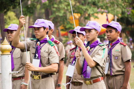 Chonburi, Thailand - April 4: unidentified Thai Boy Scout and in 20th THAILAND NATIONAL SCOUT JAMBOREE as part of the study on April 4, 2015 in Vajiravudh Scout Camp, Chonburi, Thailand.のeditorial素材