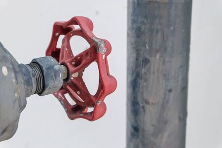 The valves at the connection pipe steel and pvc.Manual valve.の写真素材
