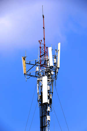 telephone tower, internet signal with the sky in the background, broadcasting the signal in the city