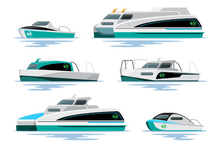 Boat vector template on white background. ferry, boat, electric boat, transport ship, cartoon style. For infographics, commercial, web and game design.のイラスト素材