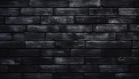 Black brick texture background. Modern black stone tile wall pattern and background. Generated AI illustration.の素材