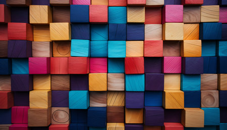 Abstract background of multi-colored wooden blocks. Colorful wooden blocks. AI Generated.の素材