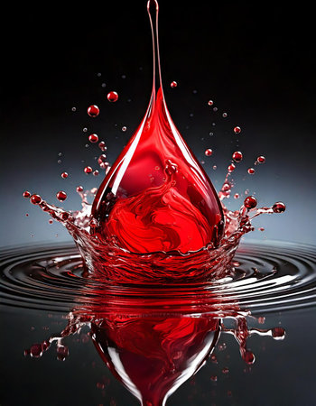 Falling drops of water. Splash effect after collision a falling drops with water Surfaceの素材