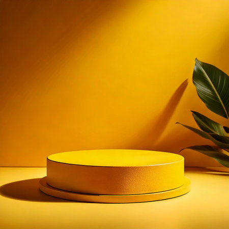 Yellow podium on yellow background. Minimal scene. 3d renderの素材