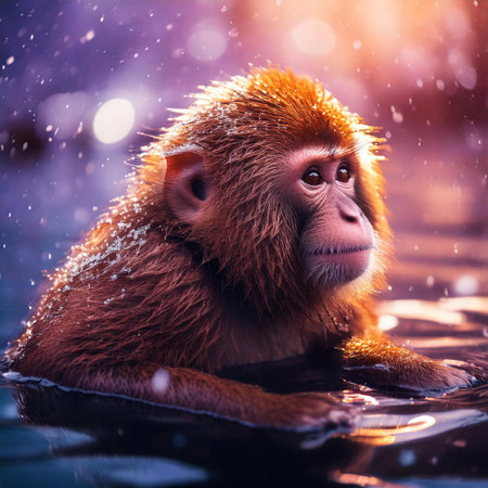 monkey in the water. monkey in the rain. monkey in the waterの素材