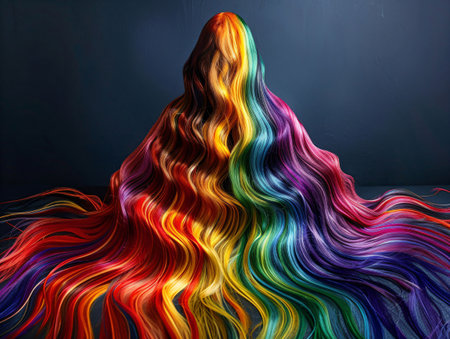 Rainbow hair in the form of a triangle on a black backgroundの素材
