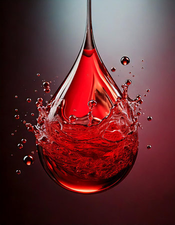 Red wine drop with water splashes on a dark background. 3d renderingの素材