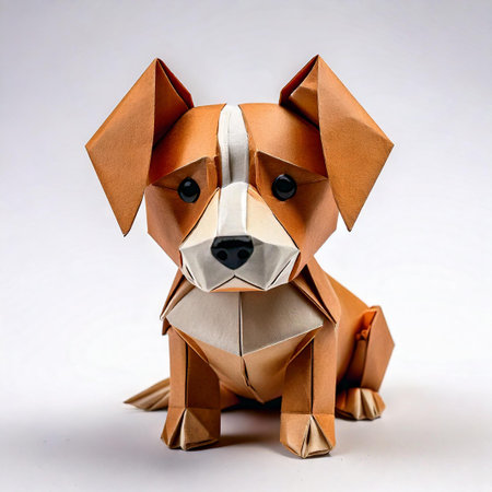 Paper origami dog isolated on white background. Dog origami.の素材
