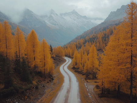 Autumn mountain road in the Dolomites, South Tyrol, Italyの素材