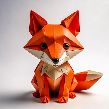 Origami fox isolated on white background. Paper origami fox.の素材