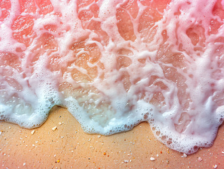 Soft foam on the sandy beach. Abstract background with copy space.の素材