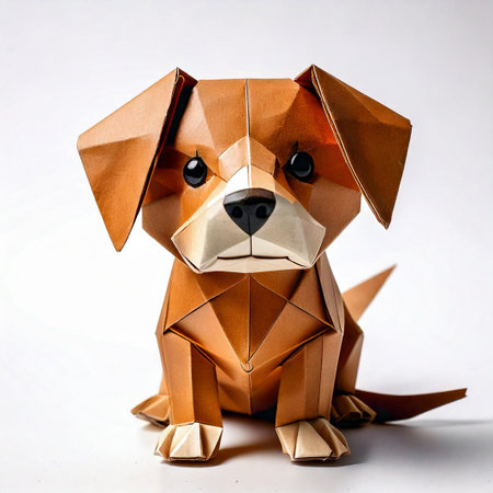 Paper origami dog isolated on a white background. Origami dog.の素材
