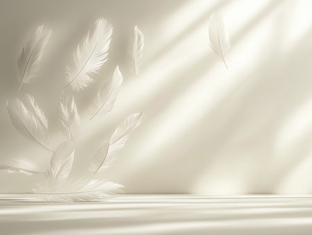 Abstract white feathers, group of white feathers floating in the air. sensation thinly. AI Generated.の素材