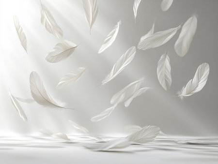 Feathers on a white background. 3d rendering, 3d illustration.の素材