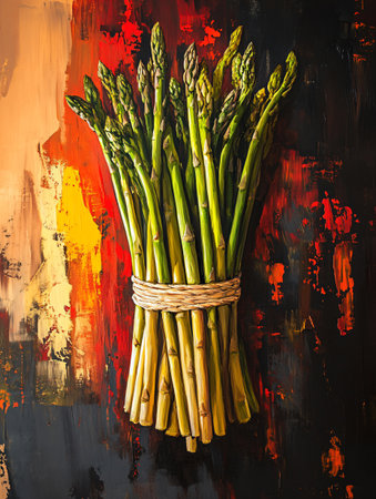 Bunch of fresh green asparagus on grunge background.の素材