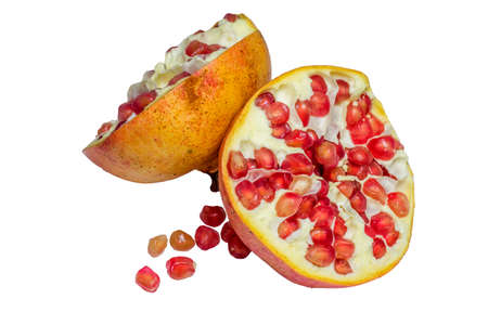 Ripe pomegranate fruit isolated on white background cutoutの写真素材