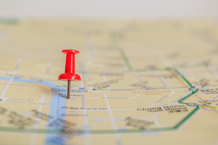 Red pushpin showing the location of a destination point on a map