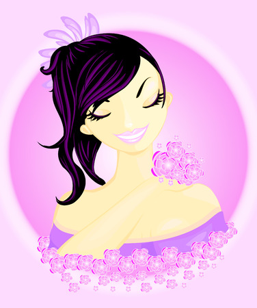 spa girl. modern fashion. pink flowers. のイラスト素材