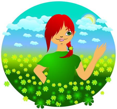 summer day. little girl with red hair.のイラスト素材