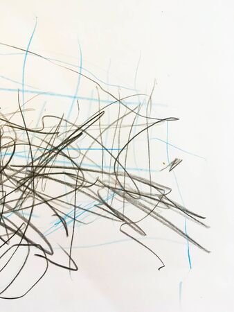 drawing in black and blue pencils on white paper. children's creativity on a piece of paper